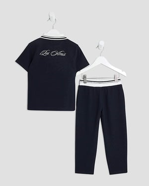 River Island Mini Boys Polo Shirt & Joggers Set Navy 2 Piece