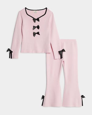 River Island Mini Girls Top & Trousers Set Pink Bow 2 Piece