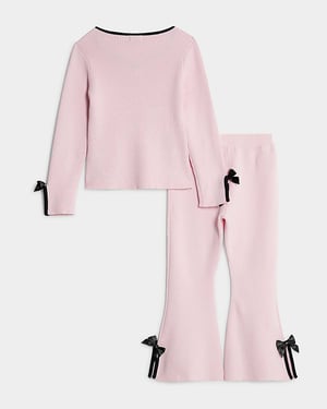 River Island Mini Girls Top & Trousers Set Pink Bow 2 Piece
