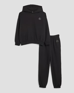 River Island Boys Hoodie & Joggers Set Black RR Oversized 2 Piece