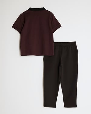 River Island Mini Boys Polo Shirt & Joggers Set Red Ottoman 2 Piece