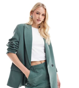 Vero Moda Tall tailored herringbone co-ord blazer in dark forest green