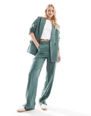 Vero Moda Tall tailored herringbone co-ord blazer in dark forest green