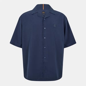 Men's Boss Collared Neck Notch Collar Short Sleeve Shirt in Dark Blue