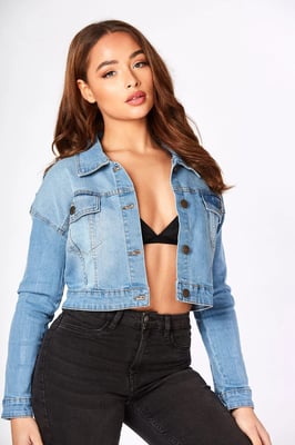 Women's Cropped Denim Jacket Light Blue