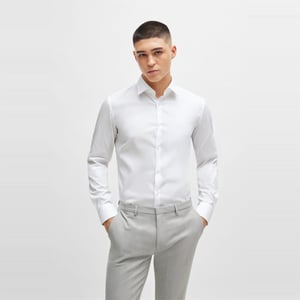 Men's Boss Slim Fit Long Sleeve Collared Oxford Shirt in Open White