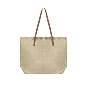 Large Woven Straw Beach Bag - Open-Top Summer Tote in Cream