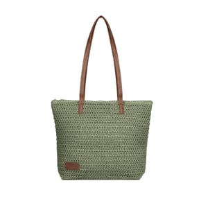 Womens Beach Bag - Large Straw Summer Tote with Zip Closure in Green