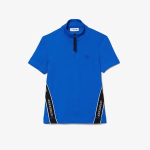 Women's Lacoste Ribbed Collar Zip Neck Short Sleeve Polo Shirt in Marina