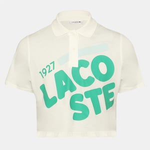 Women's Lacoste Lettering Collared Neck Polo Shirt in Flour