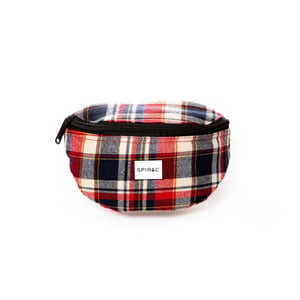 Accessories Spiral Plaid Patterned Crescent Shape Fanny Pack in Burg/Navy