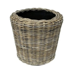 WDMT Grijze rotan plantenmand – Ø 45 x 47 cm – waterdichte binnenpot – grijs