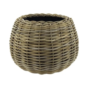 WDMT Bolvormige drypot rotan plantenmand – Ø 45 x 34 cm – waterdichte binnenpot –