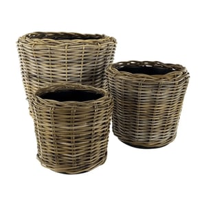 WDMT Rotan plantenmand – Ø 39 x 36 cm – waterdichte binnenpot – grijs