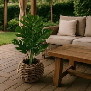 WDMT Bolvormige drypot rotan plantenmand – Ø 29 x 19 cm – waterdichte binnenpot –