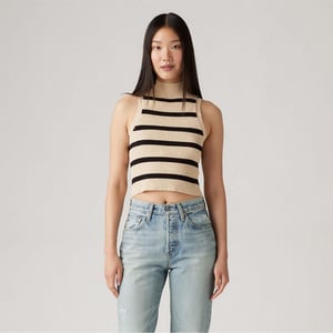 Women's Levis Tulip Mock Neck Sleeveless Box Tank in Creme Brulee
