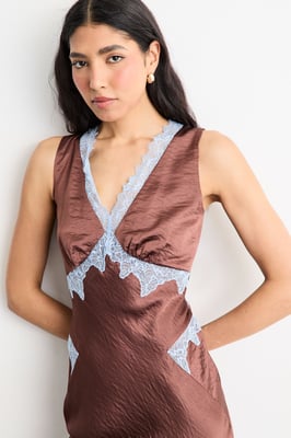 Lace Embroidered Insert Midi Bias Dress