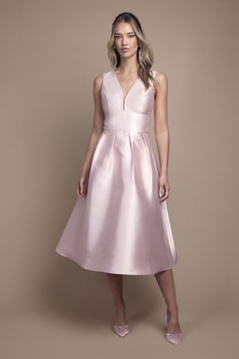 Plunge Neck Structured Twill Midi Bridesmaid Dress
