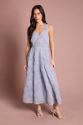 Embroidered Mesh Floral Textured Midi Dress