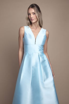 Plunge Neck Structured Twill Midi Bridesmaid Dress