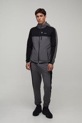 Man Active Colour Block Funnel Hooded Regular Fit Tracksuit