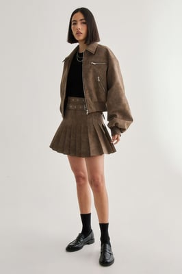 Distressed Faux Leather Bomber Jacket Co-Ord