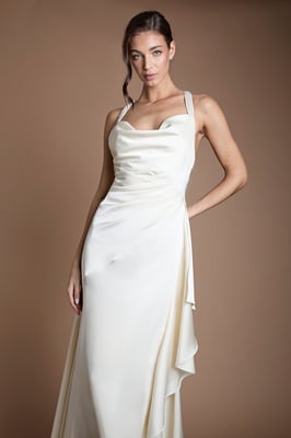 Beaded Strap Cowl Neck Wedding Dress