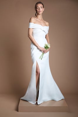 Structured Matte Satin Pleated Bandeau Fishtail Wedding Dress