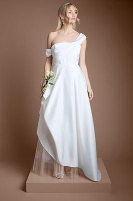 One Shoulder Bodice Asymmetric Skirt Wedding Dress