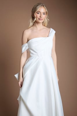 One Shoulder Bodice Asymmetric Skirt Wedding Dress