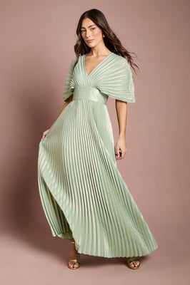 Batwing Pleated Metallic Midaxi Dress