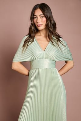 Batwing Pleated Metallic Midaxi Dress