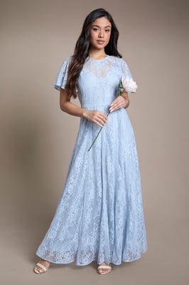Petite Angel Sleeve Lace Bridesmaid Dress