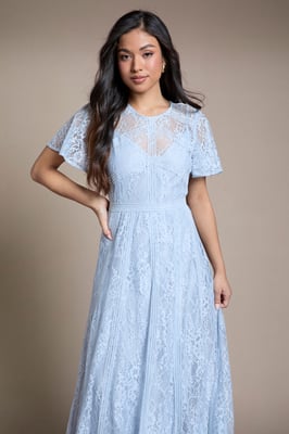 Petite Angel Sleeve Lace Bridesmaid Dress