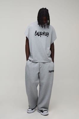 Oversized Cap Sleeve California Flocked T-Shirt And Jogger Set