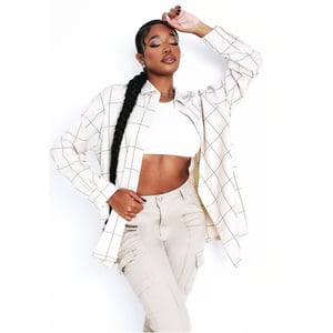 Women's Missy Empire Checked Oversized Shirt in Beige