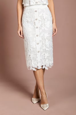 Lace Pearl Button Pencil Skirt
