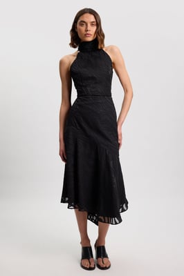 Slub Self Stripe Panelled Woven Skirt