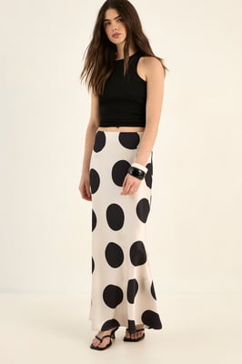 Satin Polka Dot Bias Maxi Skirt