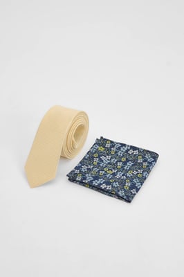 Butter Yellow Tie and Ditsy Pocket Square