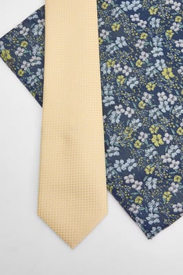 Butter Yellow Tie and Ditsy Pocket Square