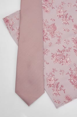 Plain Pink Tie and Floral Pocket Square