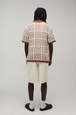 Relaxed Crochet Patch Tapestry Knitted Shirt