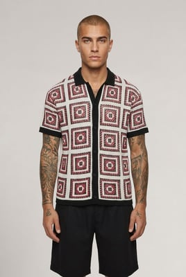 Relaxed Crochet Patch Tapestry Knitted Shirt