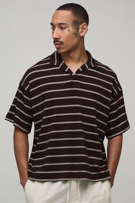 Oversized Striped Waffle Revere Polo