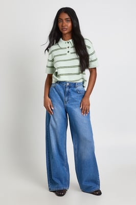 Mid Waist Loose Fit Wide Leg Jean