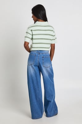 Mid Waist Loose Fit Wide Leg Jean