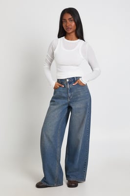 Mid Waist Loose Fit Wide Leg Jean