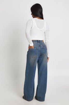 Mid Waist Loose Fit Wide Leg Jean