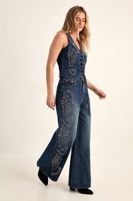 Western Baggy Studded Denim Jeans Co-Ord